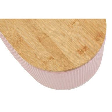 Orsina Geome Pink Stoneware Bread Bin with Bamboo Lid - 2-Tone