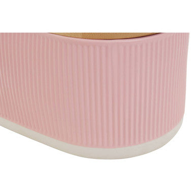 Orsina Geome Pink Stoneware Bread Bin with Bamboo Lid - 2-Tone