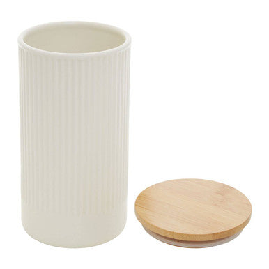 Orsina Geome Cream Stoneware Storage Canister with Bamboo Lid – 1250ml
