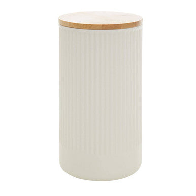 Orsina Geome Cream Stoneware Storage Canister with Bamboo Lid – 1250ml