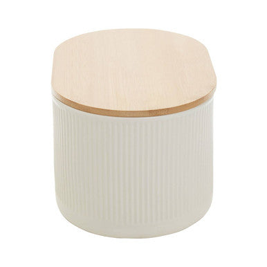 Orsina Geome Bread Bin – Cream Stoneware Kitchen Storage with Bamboo Lid