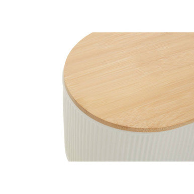 Orsina Geome Bread Bin – Cream Stoneware Kitchen Storage with Bamboo Lid