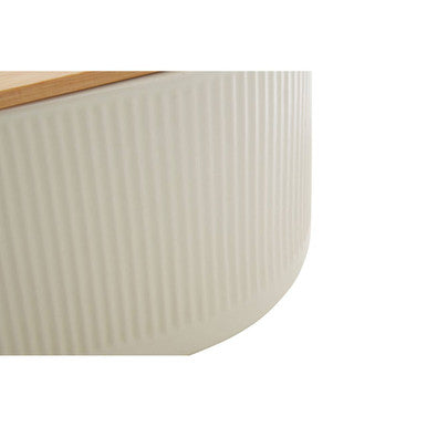 Orsina Geome Bread Bin – Cream Stoneware Kitchen Storage with Bamboo Lid