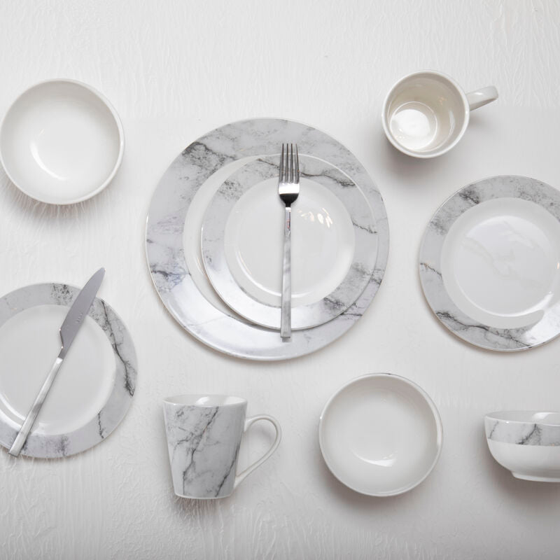 Orsina Avie 16-Piece White and Grey Marble Effect Porcelain Dinner Set