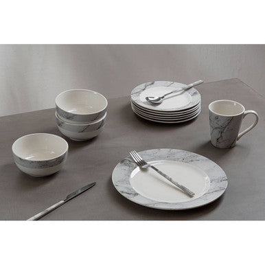 Orsina Avie 16-Piece White and Grey Marble Effect Porcelain Dinner Set