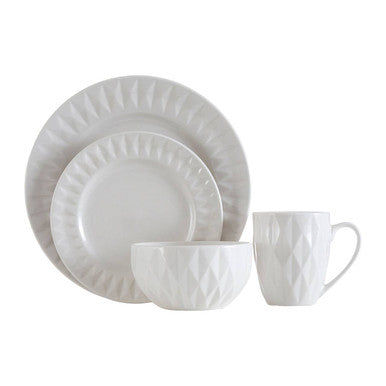Orsina Avie 16 Piece White Embossed Porcelain Dinnerware Set