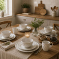 Orsina Avie 16 Piece White Embossed Porcelain Dinnerware Set