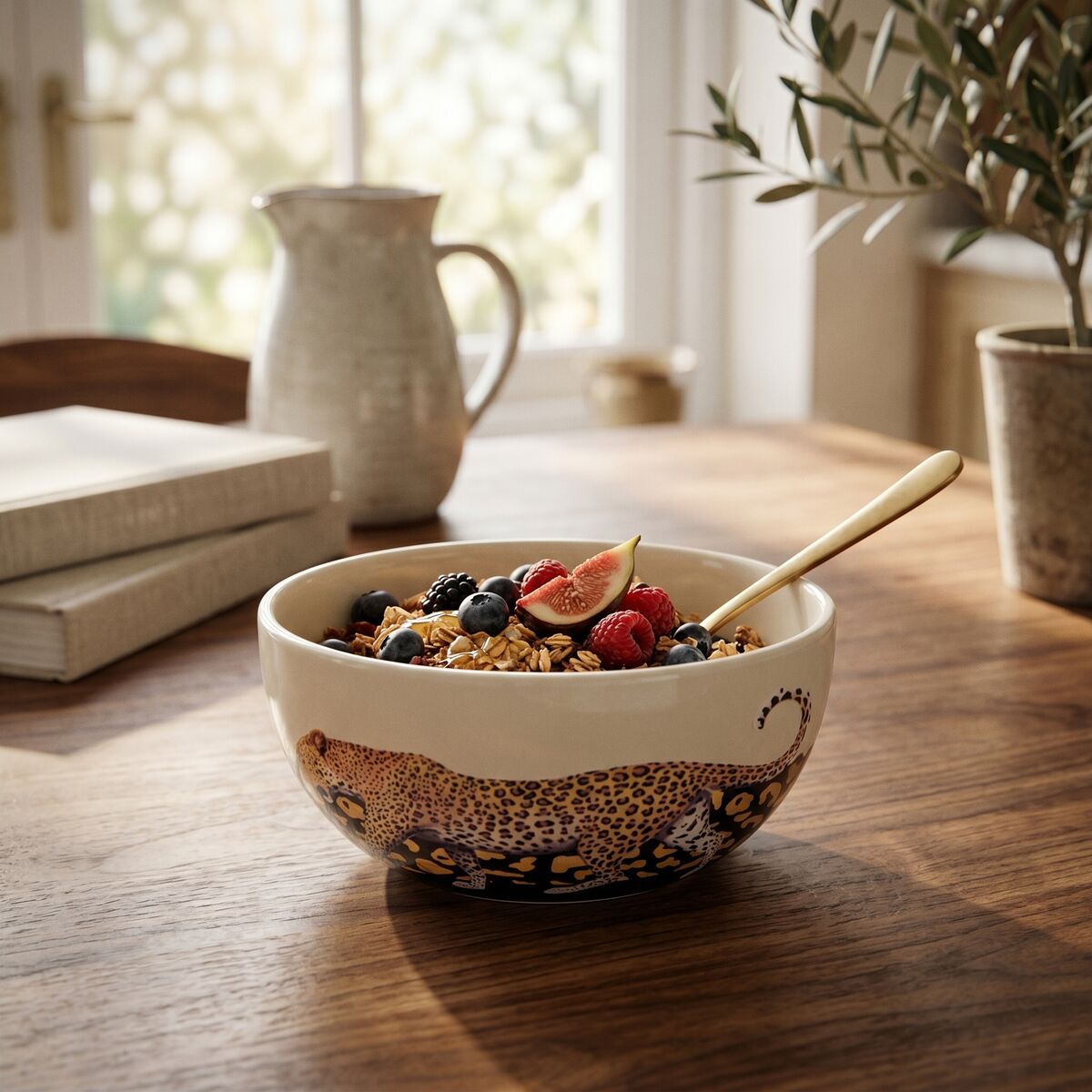 Orsina London Leo Large Stoneware Serving Bowl | Black & Gold Leopard