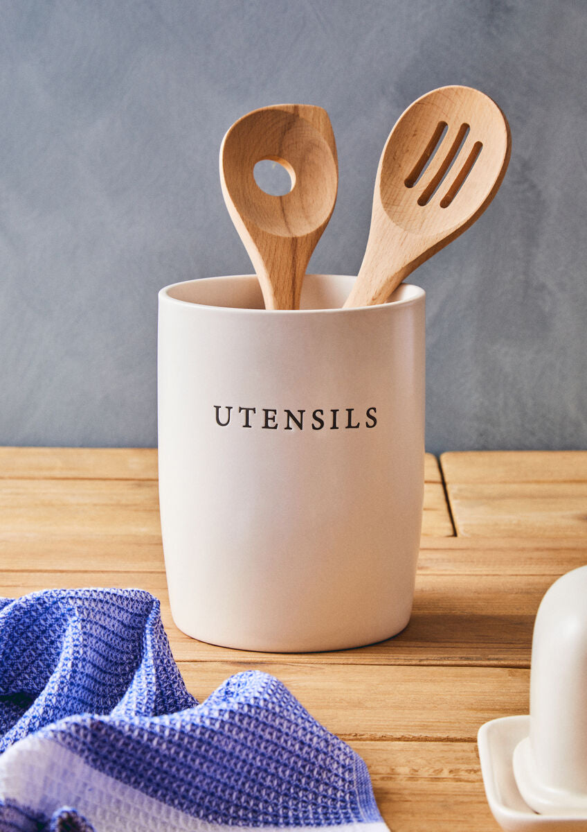Orsina Farmhouse Cream Utensil Holder – Stoneware Kitchen Organizer