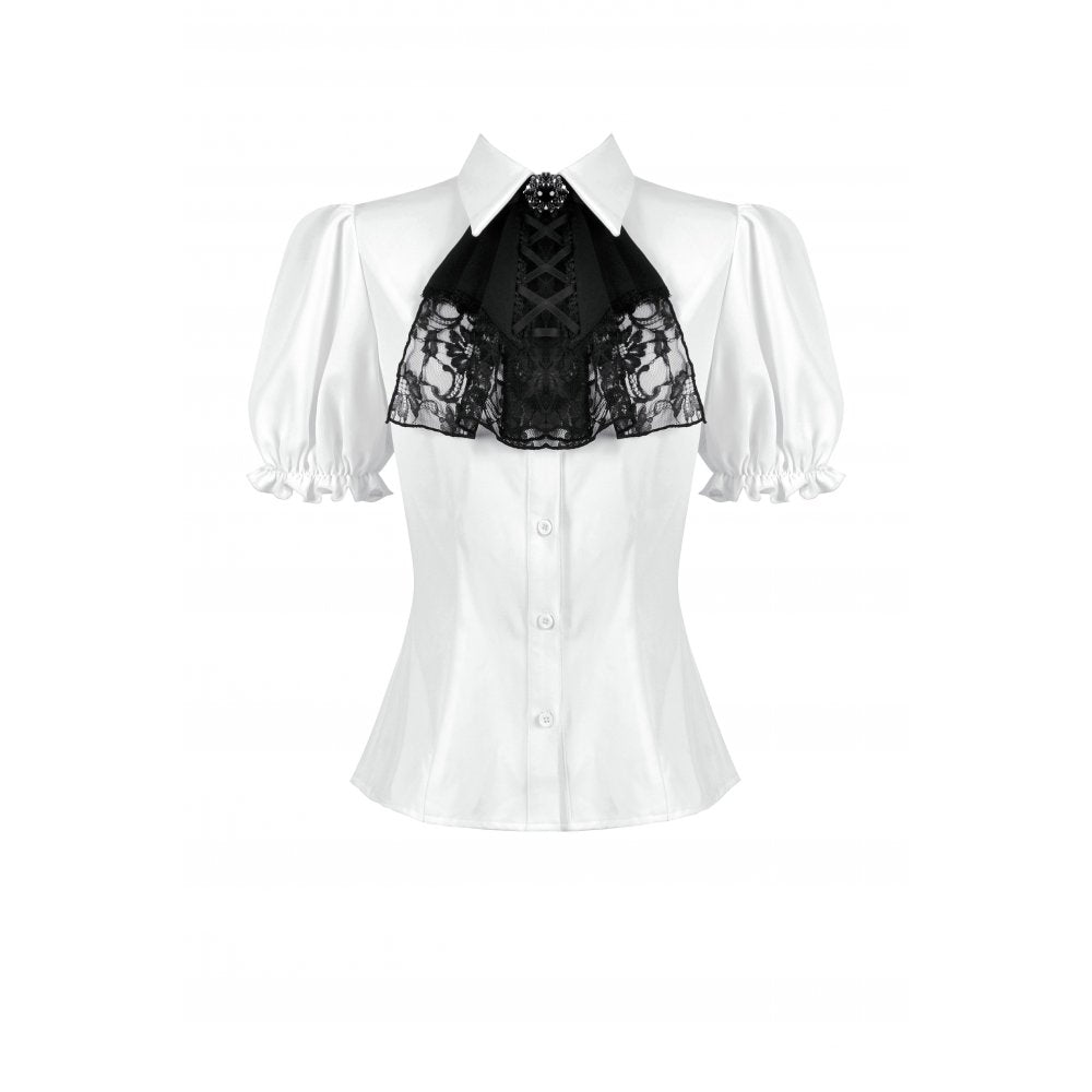 Dark in Love Elysia White Goth Blouse – Victorian Ruffle Puff Sleeve