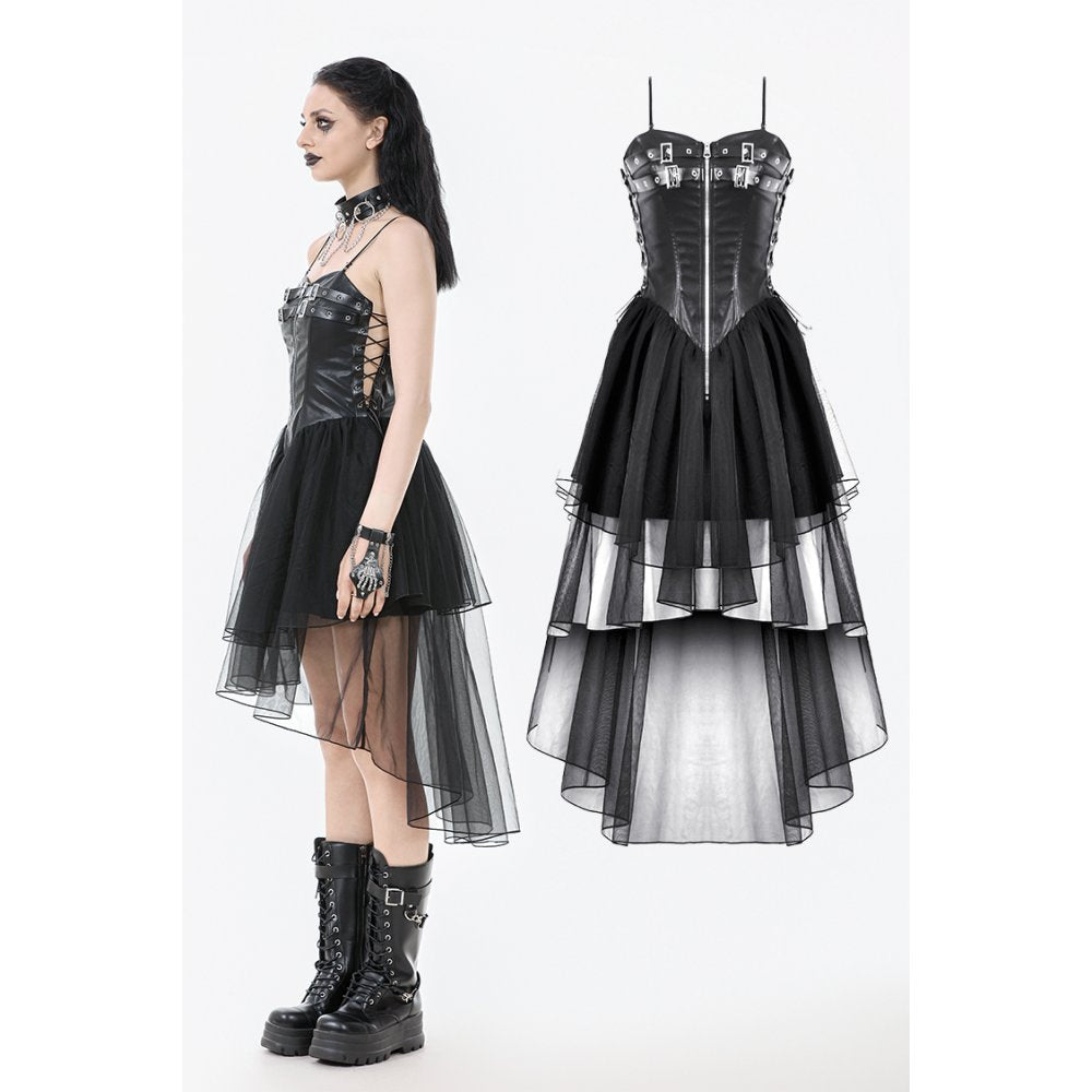 Dark in Love Isolde Gothic High-Low Dress - Faux Leather Corset
