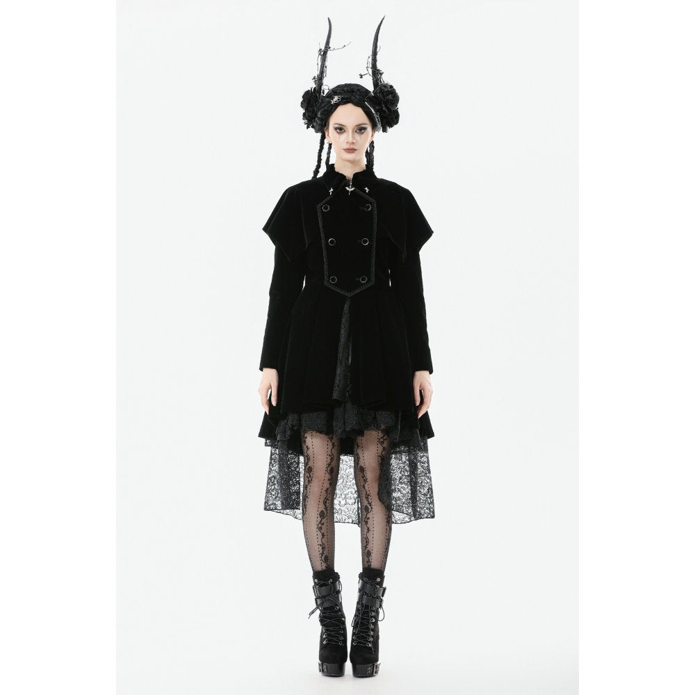 Dark in Love Lilith Officer Velvet Coat – Black Gothic High-Low Jacket