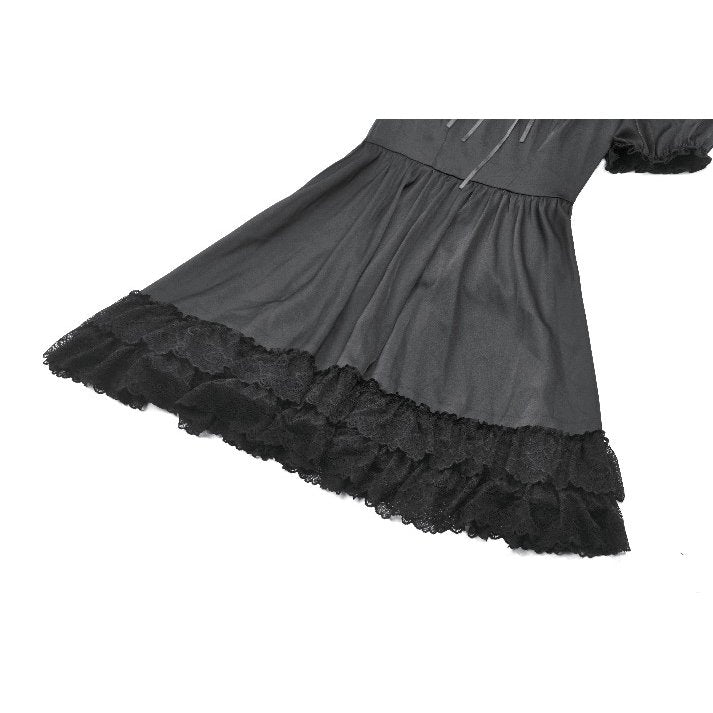 Dark in Love Belladonna Goth Dress – Black Lace-Up Puff Sleeve