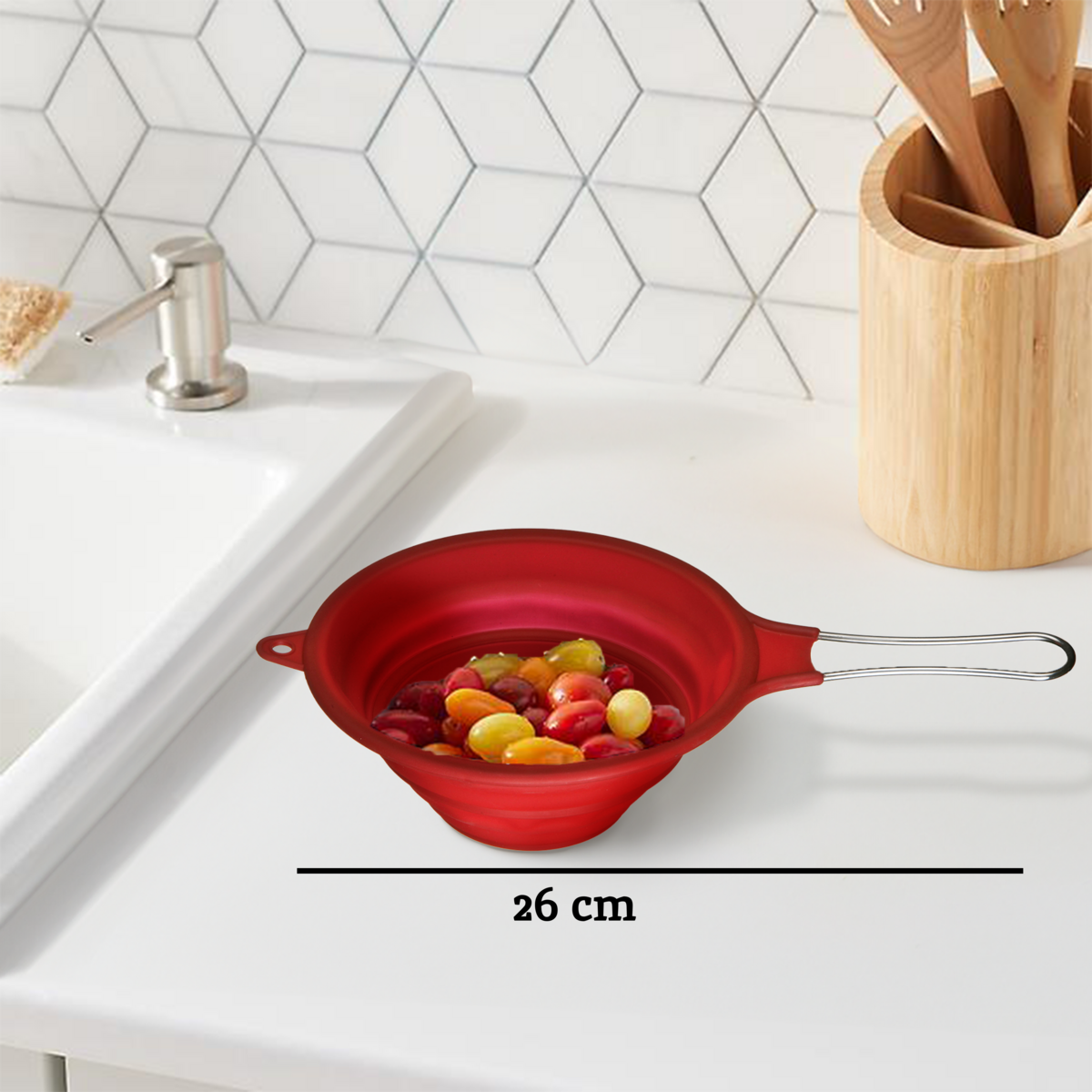 Orsina Zing Red Silicone Collapsible Strainer | Space-Saving Colander