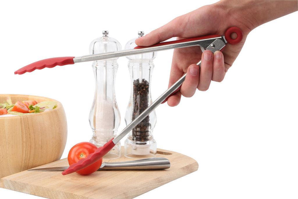 Orsina Zing Stainless Steel Kitchen Tongs with Red Silicone Tips