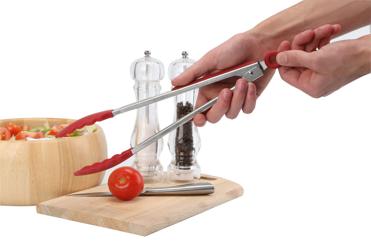 Orsina Zing Stainless Steel Kitchen Tongs with Red Silicone Tips