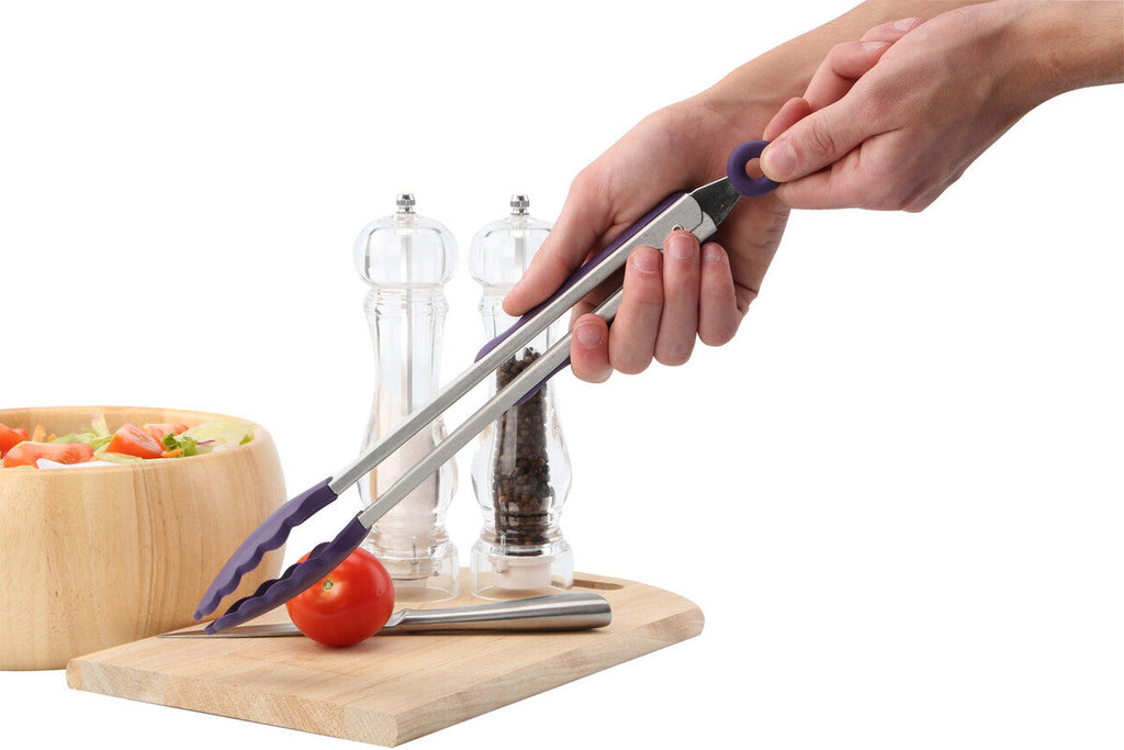 Orsina Zing Stainless Steel Kitchen Tongs with Purple Silicone Grips