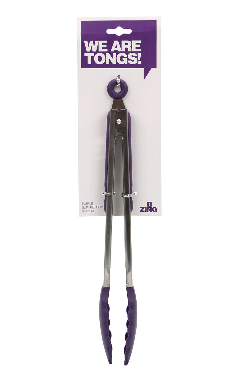 Orsina Zing Stainless Steel Kitchen Tongs with Purple Silicone Grips