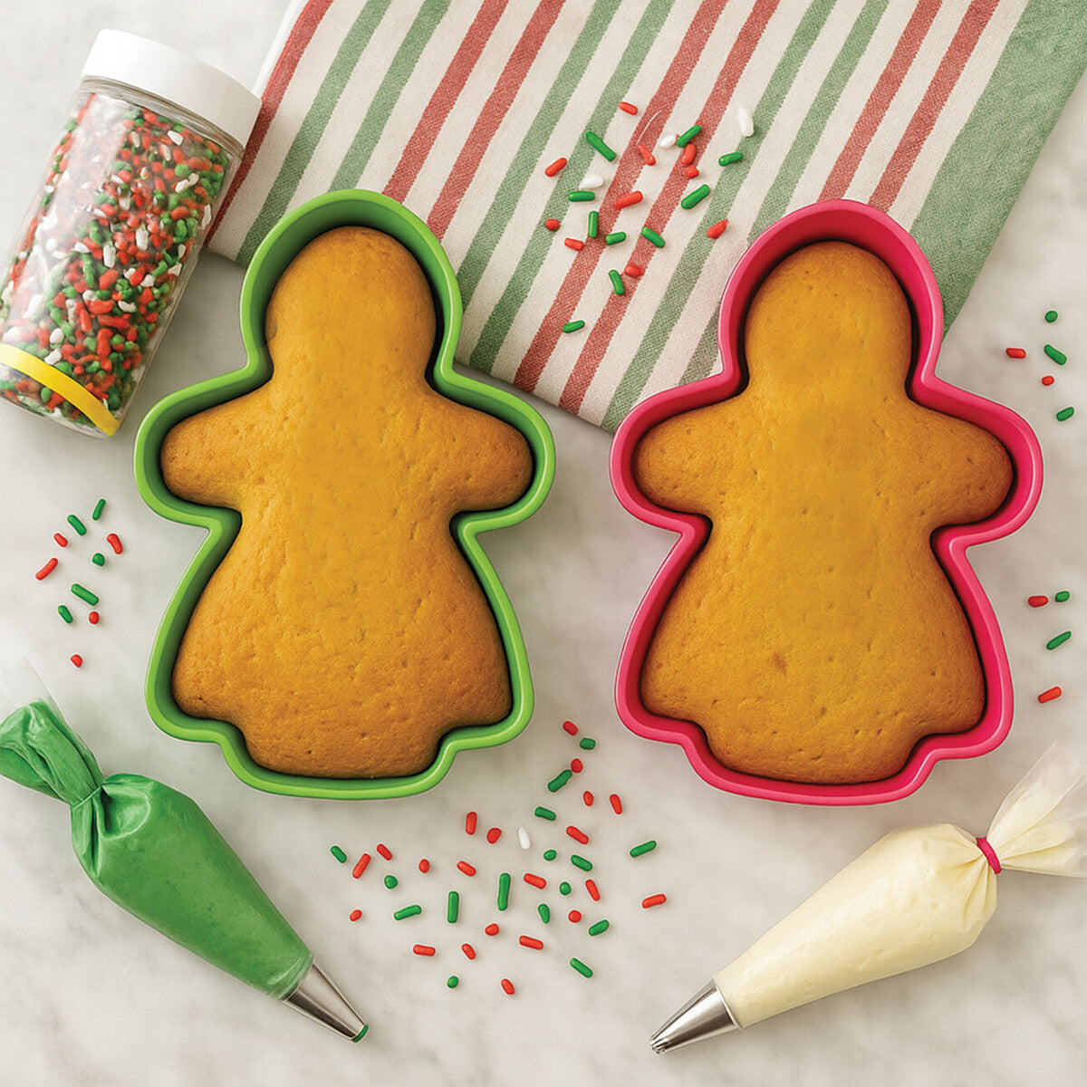 Orsina Gingerbread Ladies Silicone Cake Moulds - 2 Pack, Pink & Green
