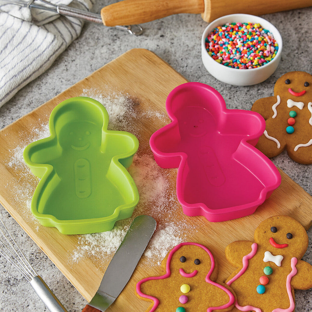 Orsina Gingerbread Ladies Silicone Cake Moulds - 2 Pack, Pink & Green
