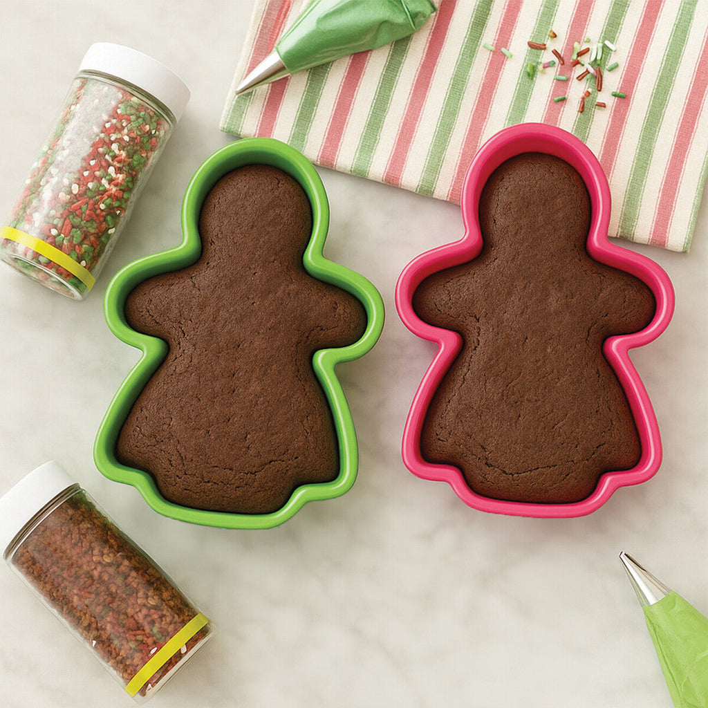 Orsina Gingerbread Ladies Silicone Cake Moulds - 2 Pack, Pink & Green