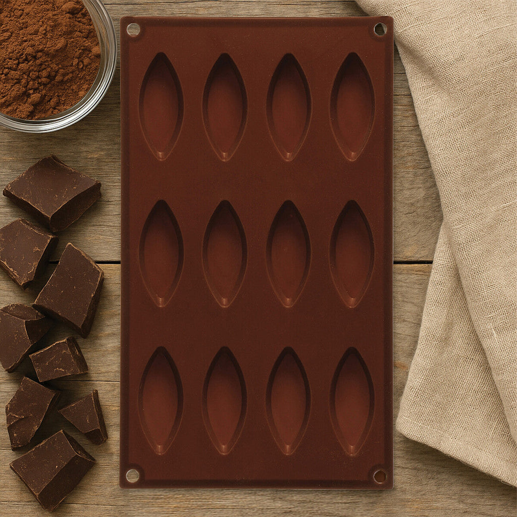 Orsina 12 Cavity Elongated Oval Silicone Chocolate Mould – Brown