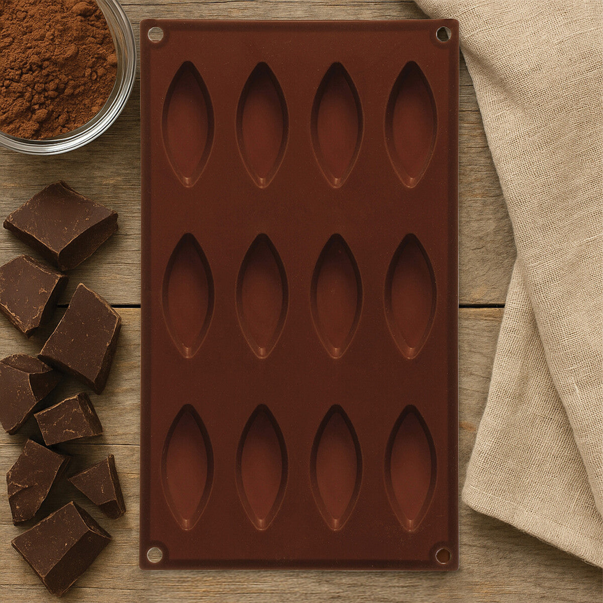 Orsina 12 Cavity Elongated Oval Silicone Chocolate Mould – Brown