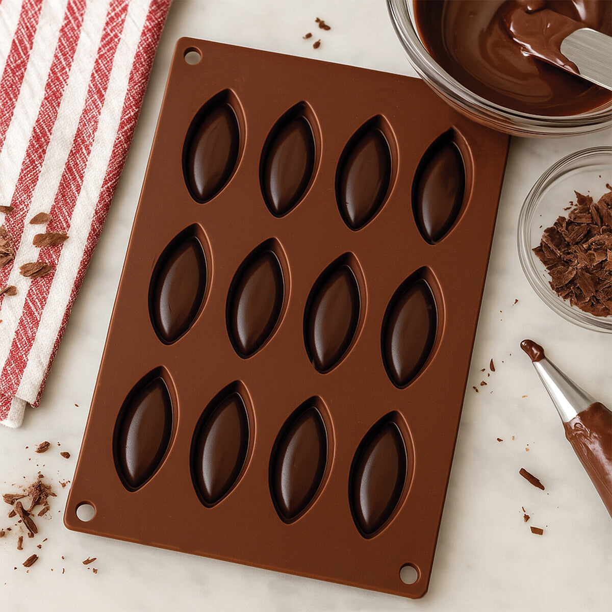 Orsina 12 Cavity Elongated Oval Silicone Chocolate Mould – Brown