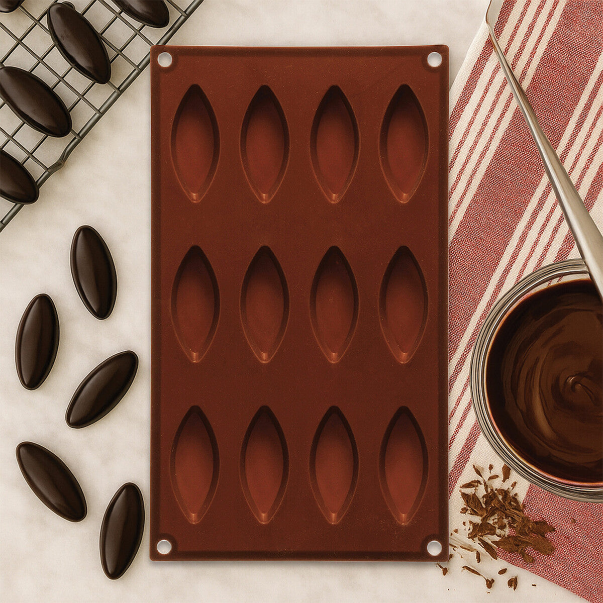 Orsina 12 Cavity Elongated Oval Silicone Chocolate Mould – Brown