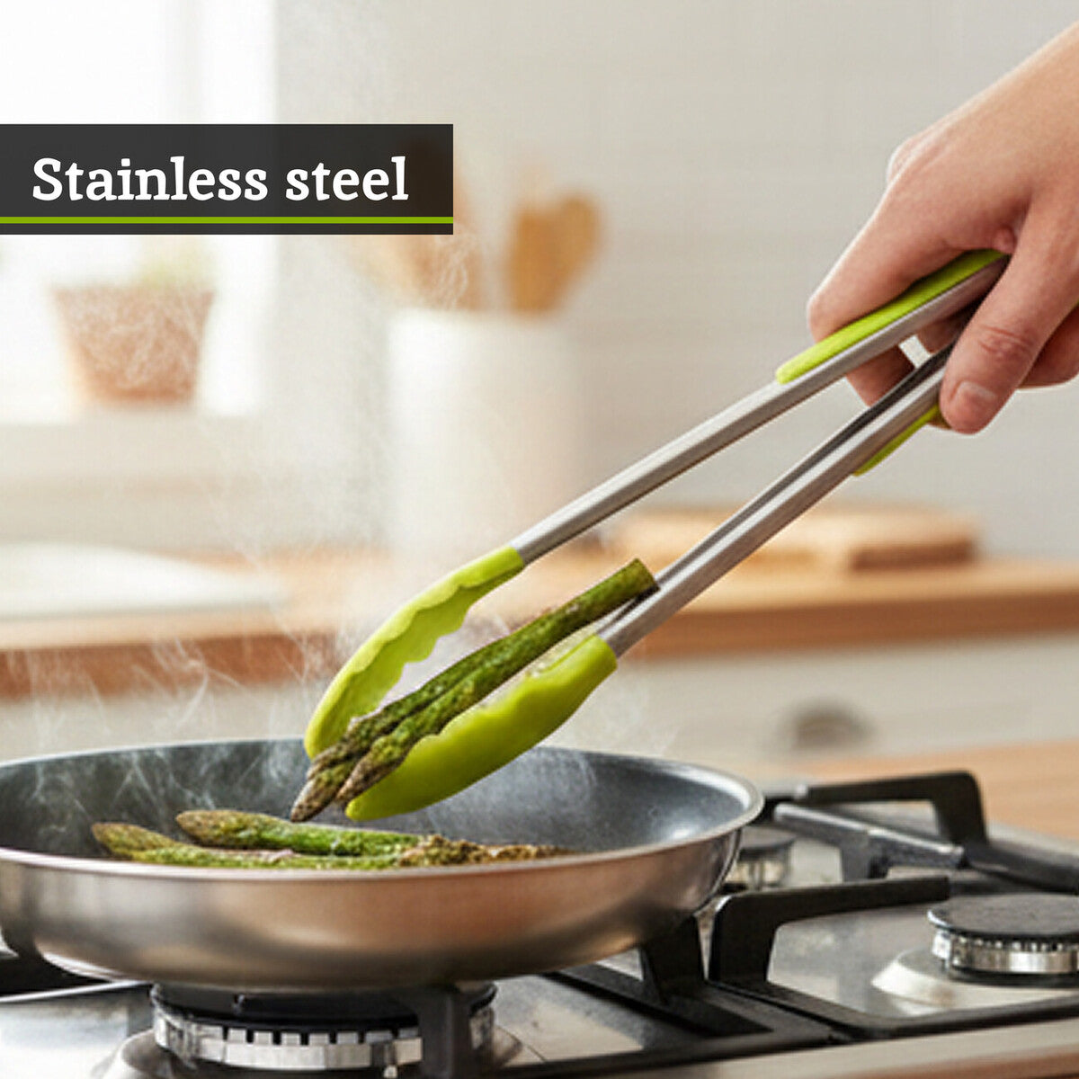 Orsina Silicone and Stainless Steel Kitchen Tongs – Lime Green