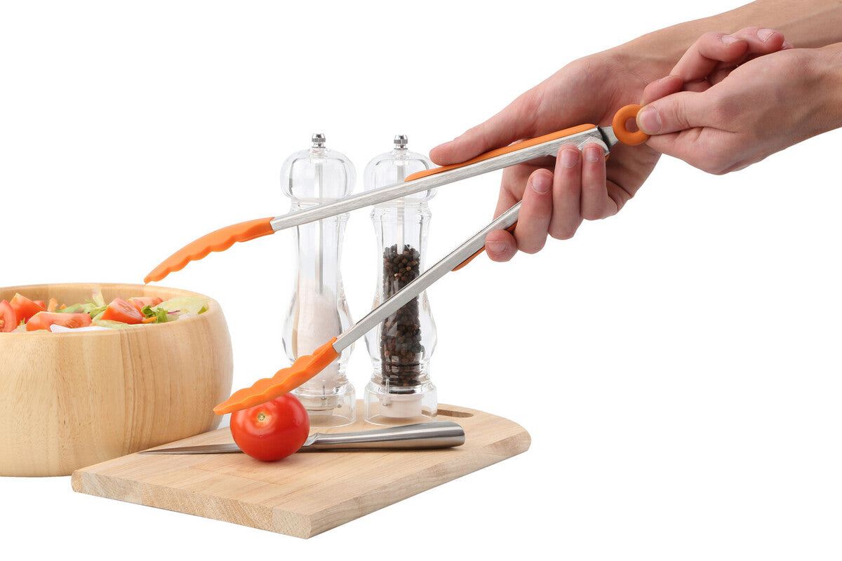 Orsina Stainless Steel Kitchen Tongs with Nonstick Orange Silicone Tips