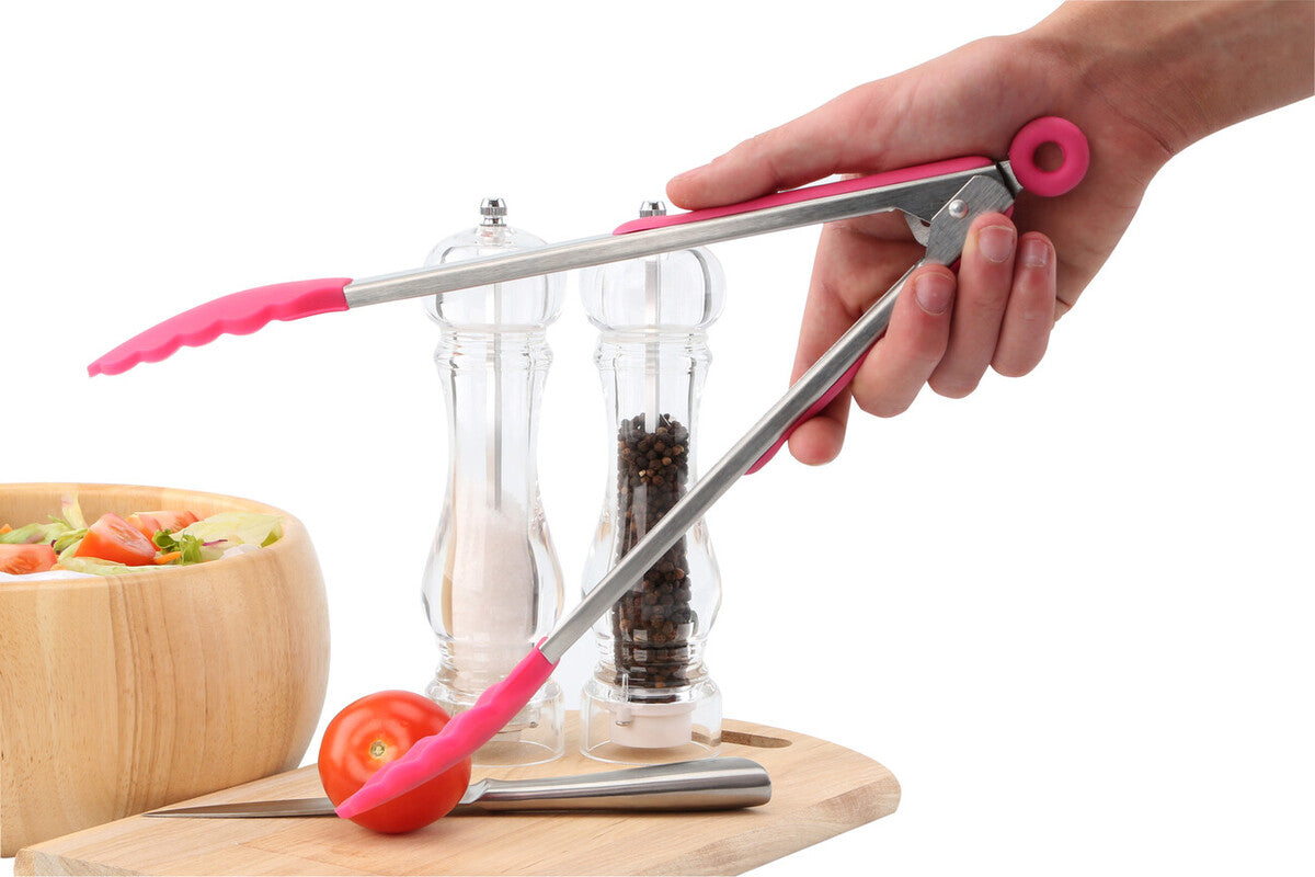 Orsina Hot Pink Silicone and Stainless Steel Kitchen Tongs – 12 Inch
