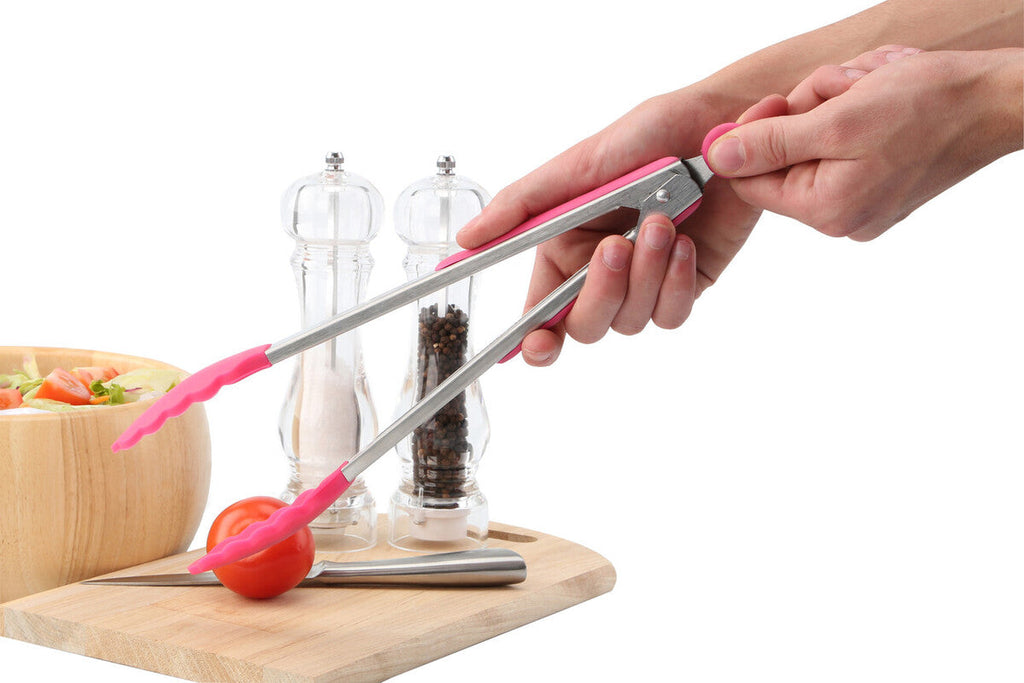 Orsina Hot Pink Silicone and Stainless Steel Kitchen Tongs – 12 Inch