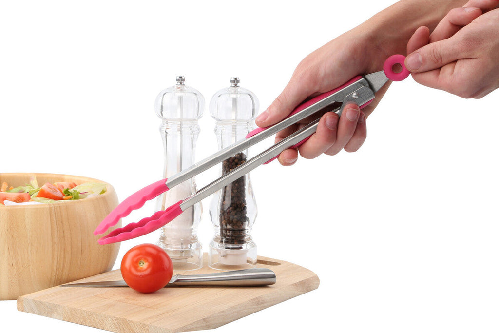 Orsina Hot Pink Silicone and Stainless Steel Kitchen Tongs – 12 Inch