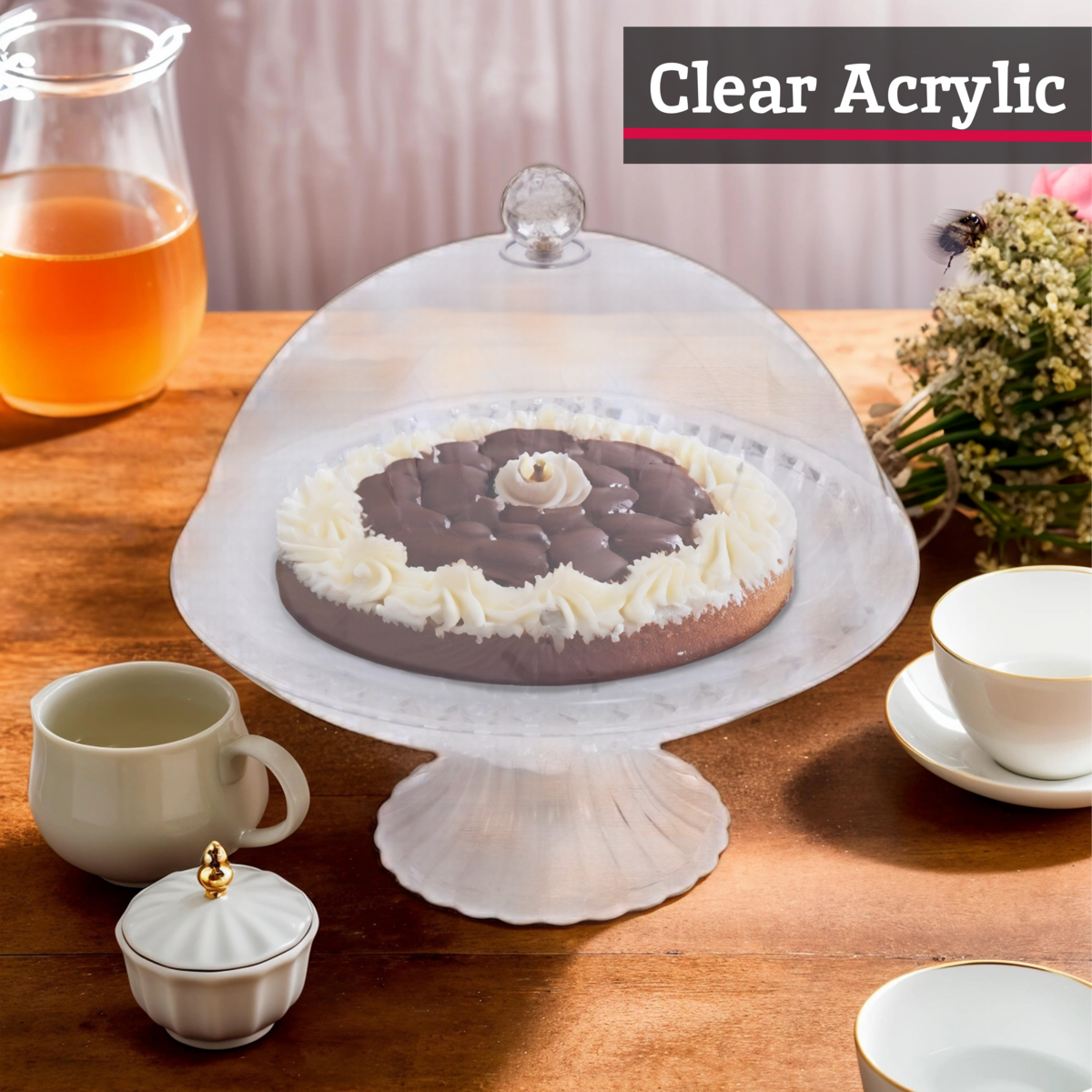 Orsina Faye Clear Acrylic Cake Stand with Dome | Round Pedestal Server