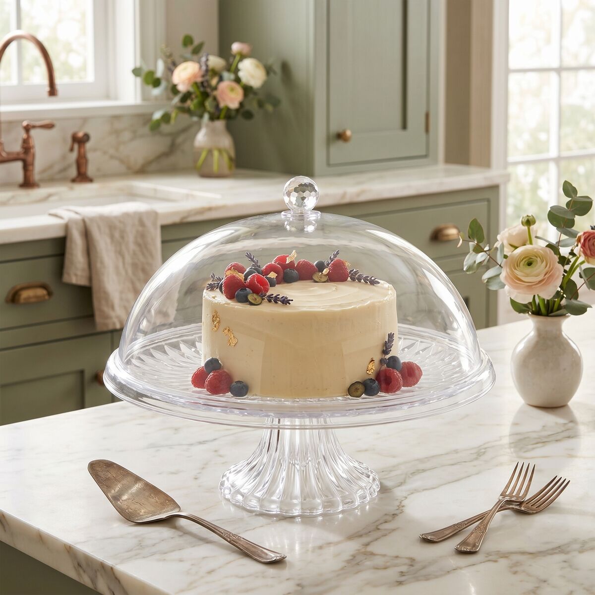 Orsina Faye Clear Acrylic Cake Stand with Dome Lid – Dessert Display