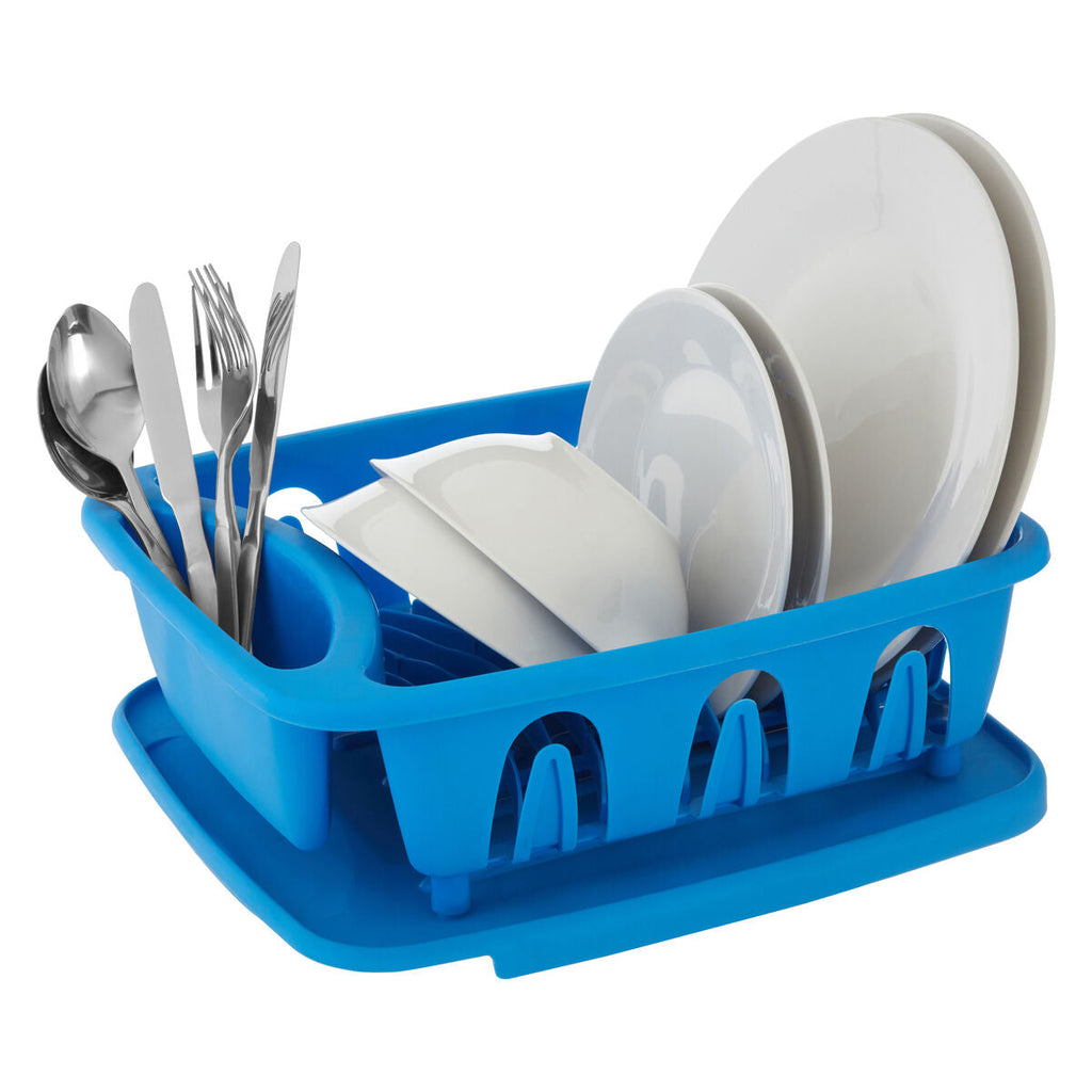 Orsina Laurie Blue Plastic Dish Drainer with Removable Drip Tray
