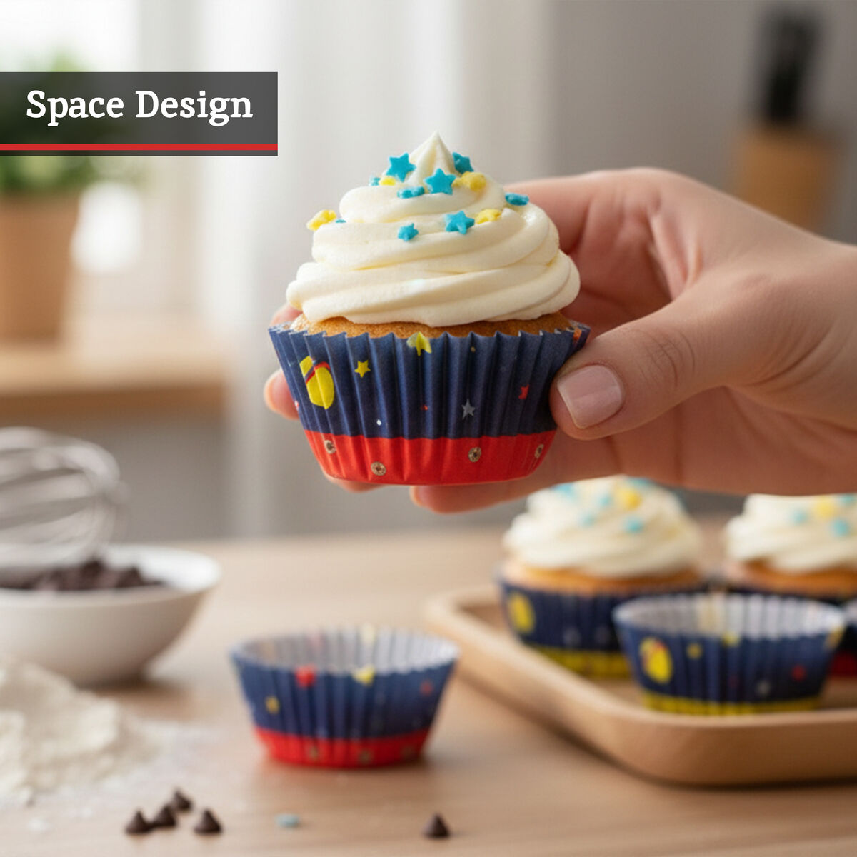 Orsina Rocket Mini Cupcake Cases | 100Pc Greaseproof Space Theme Liners