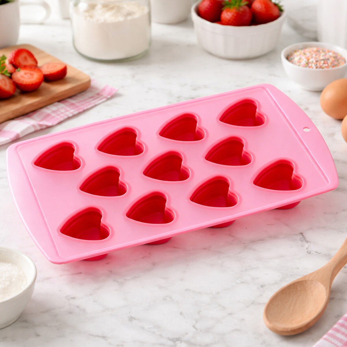 Orsina Heart Silicone Ice Cube Tray – 11 Cavity Red Chocolate Mould