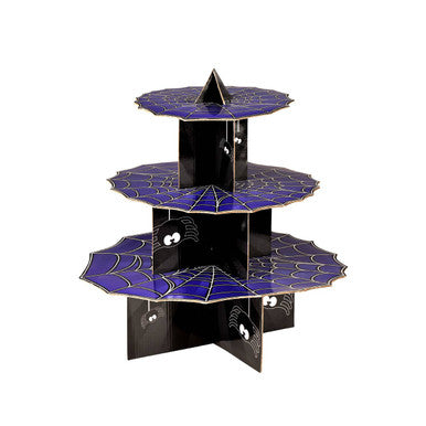 Orsina Halloween 3-Tier Spider Cake Stand – Black & Purple Cupcake Display