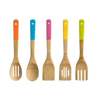 Orsina Aleki 5-Piece Bamboo Kitchen Utensil Set | Multi-Color Handles