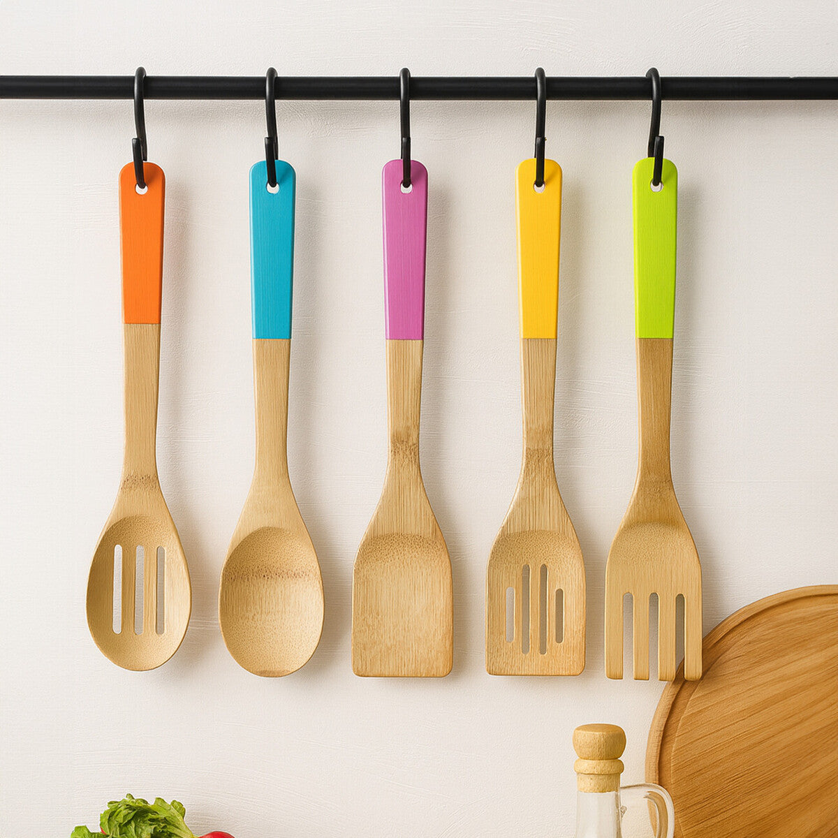 Orsina Aleki 5-Piece Bamboo Kitchen Utensil Set | Multi-Color Handles