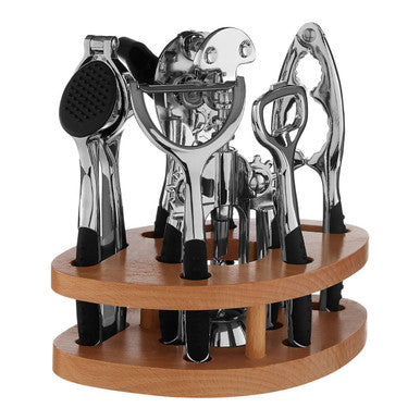 Orsina 7-Piece Chrome Kitchen Gadget Set with Natural Wood Accents