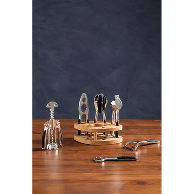 Orsina 7-Piece Chrome Kitchen Gadget Set with Natural Wood Accents