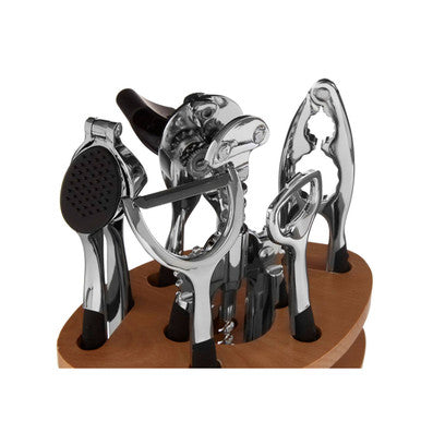 Orsina 7-Piece Chrome Kitchen Gadget Set with Natural Wood Accents