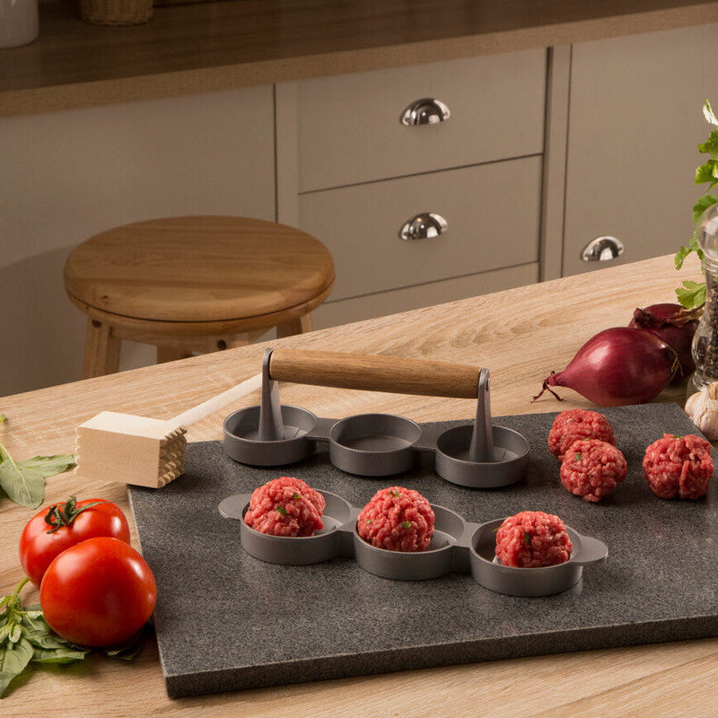 Orsina Triple Mini Burger Press – Non-Stick Slider Maker with Wood Handle