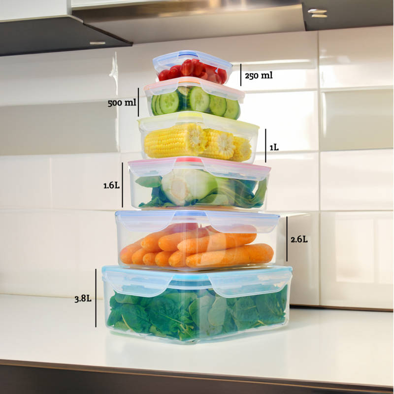 Orsina Herrela 6-Piece Rectangular Food Containers with Airtight Lids