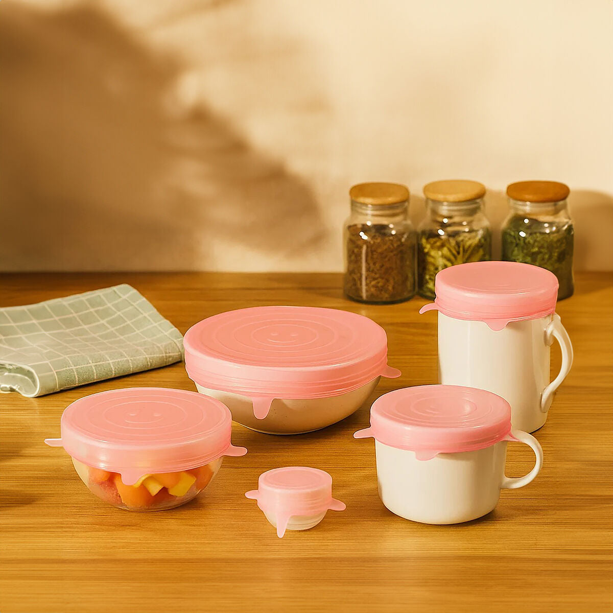 Orsina Pink Silicone Stretch Lids – Set of 6 Reusable Food Covers