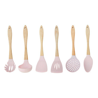 Orsina Zing 7-Piece Kitchen Utensil Set with Wood Handles – Pastel Pink