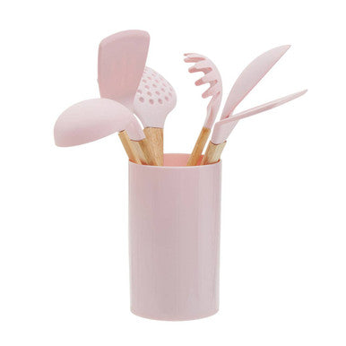 Orsina Zing 7-Piece Kitchen Utensil Set with Wood Handles – Pastel Pink